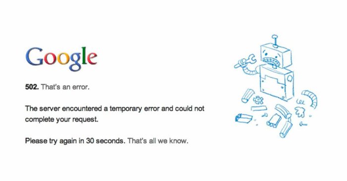 Error 502 personalizado por Google
