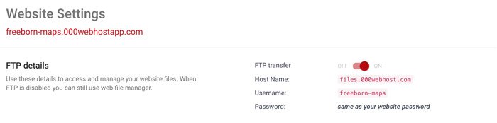 Detalles de FTP en 000webhost